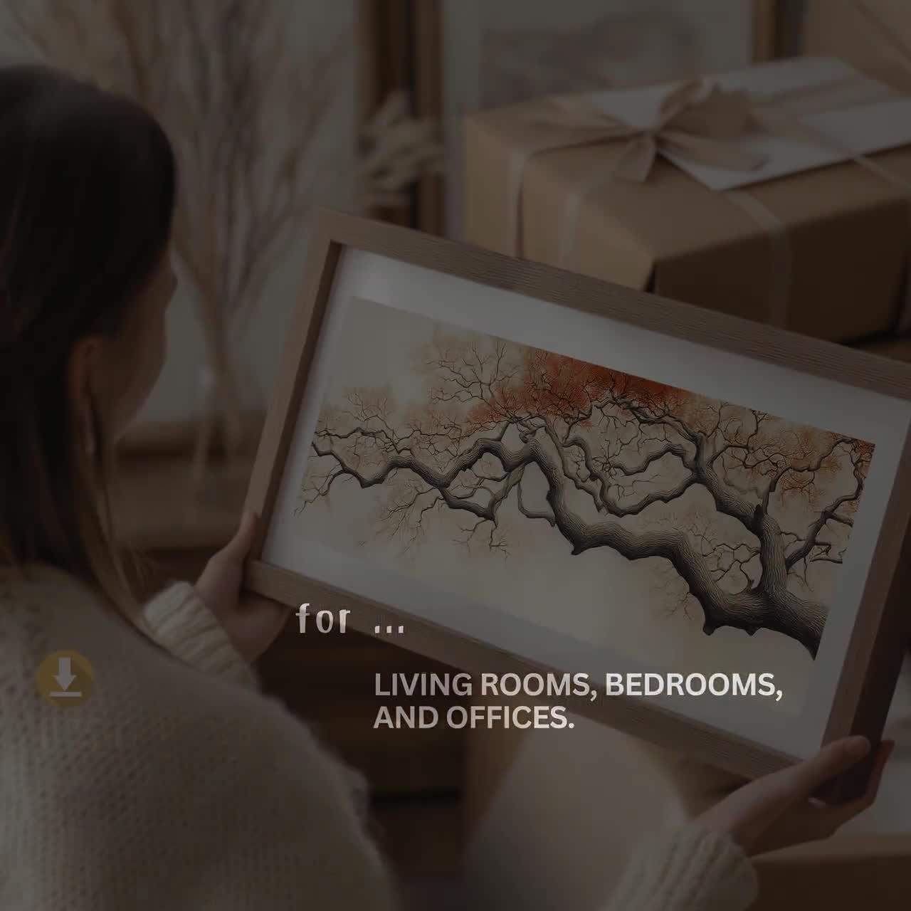 Panoramic Japandi Digital Wall Art | Long Narrow Tree Branch