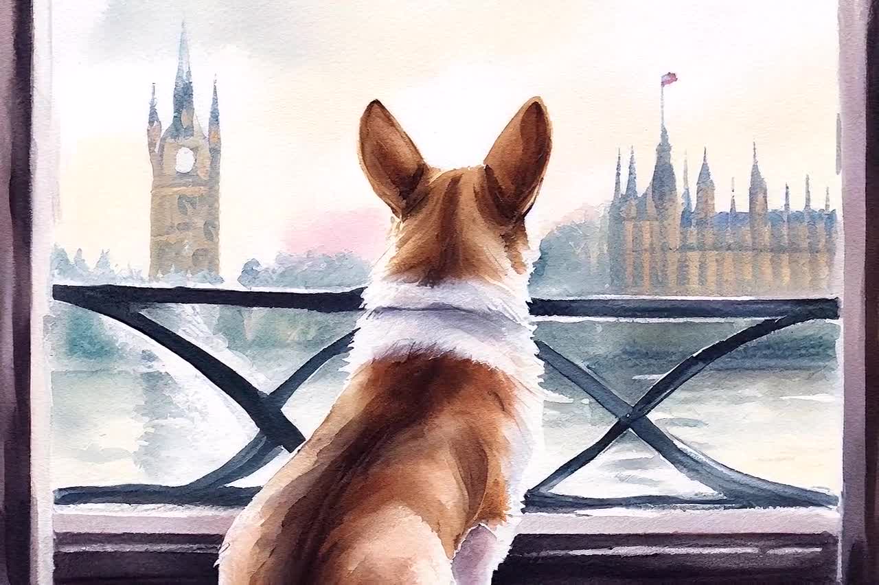 Pembroke Welsh Corgi Watercolor Painting / Typographic Art Jigsaw