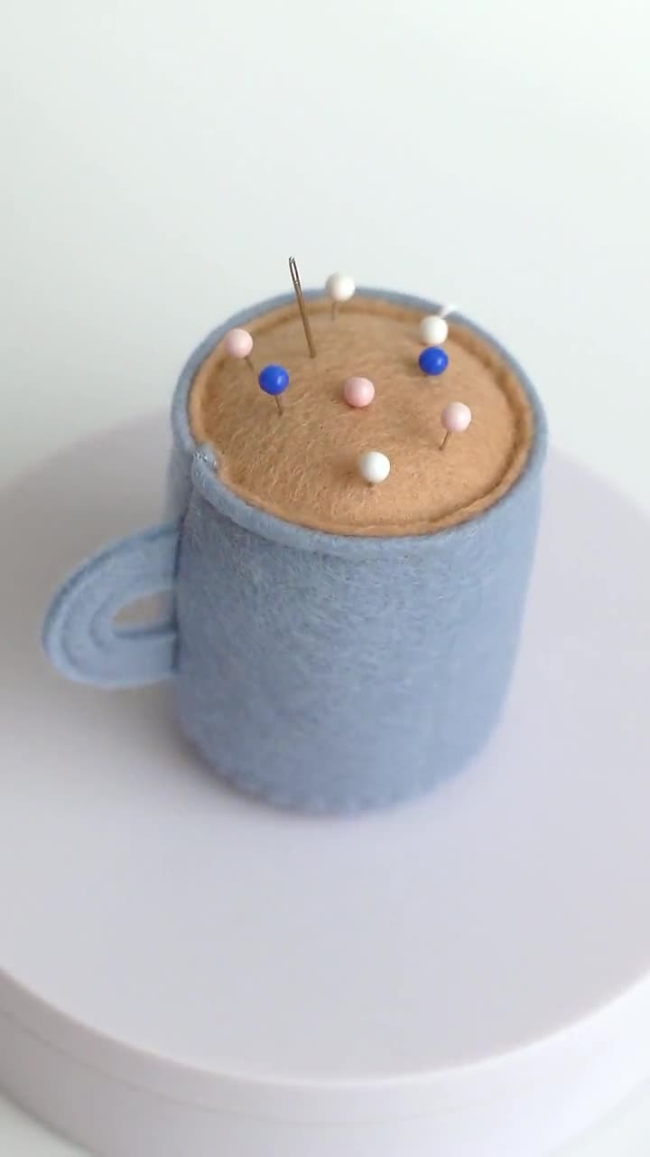 Teacup Pincushion, Cornflower Blue, Tea Accessory, Kawaii Pincushion,  Sewing Gift, Craft Supply