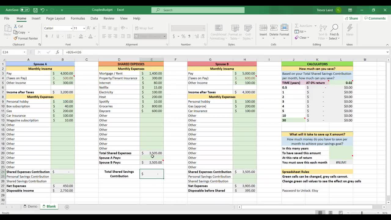 Couples Budget Spreadsheet With Monthly Shared & Personal Expense Tracker  Savings Forecast Calculator and Formulas, Digital Download - Etsy