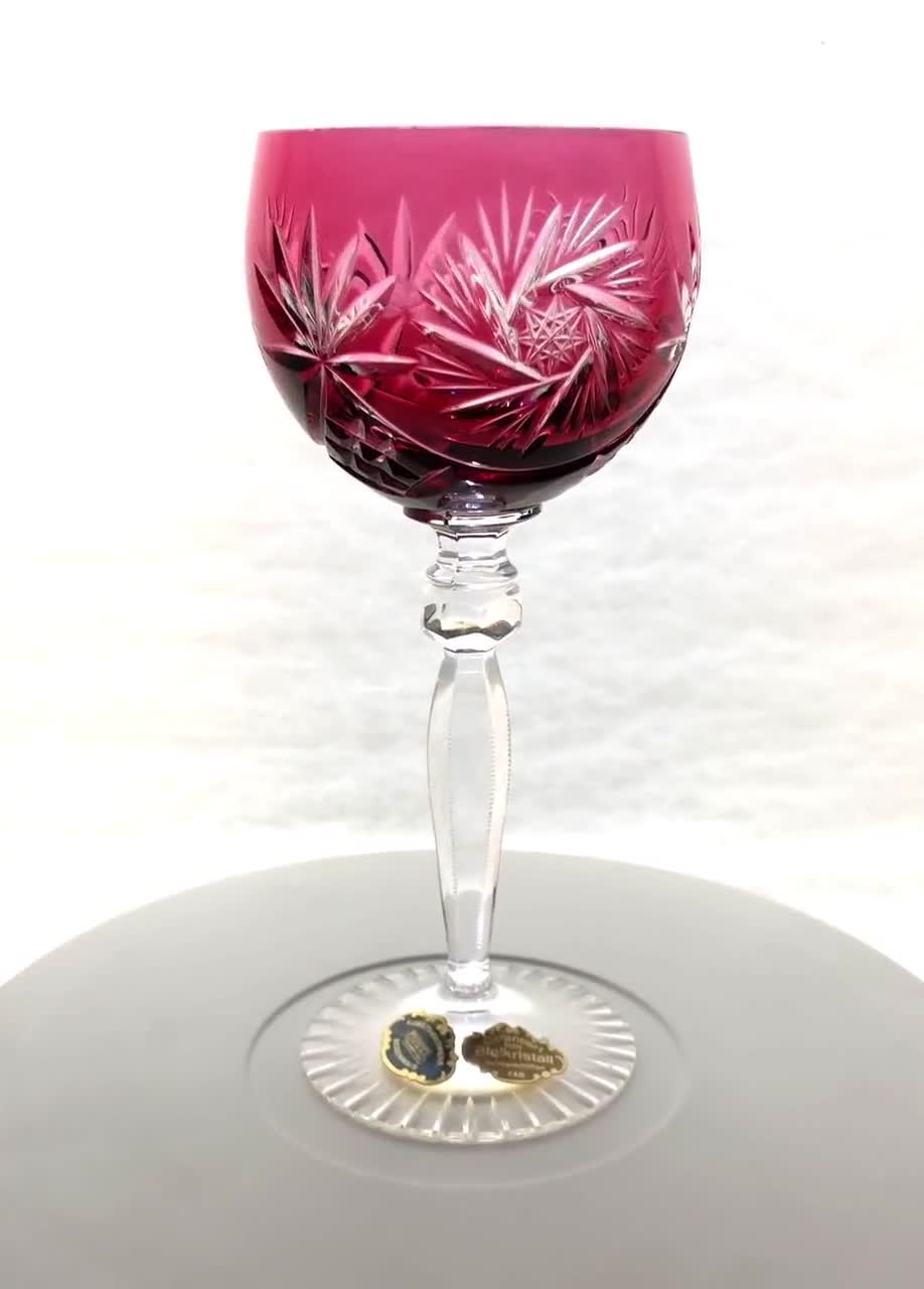 Vintage CRANBERRY RED PINK Wine Glass Goblet Hock Cut-to-Clear 24% Lead  Crystal AnnaHuette AnnaHütte Bavaria Germany 1980s Pinwheel Star