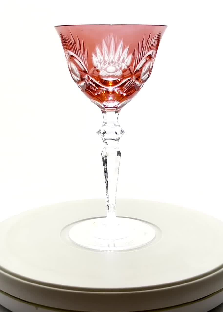 Antique CRANBERRY RED PINK Wine Glass Goblet Hock Cut-to-clear