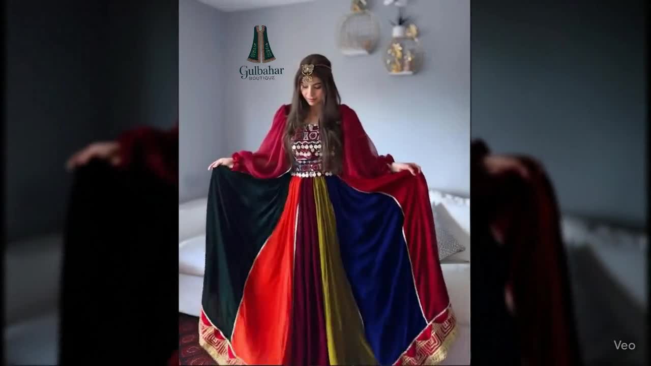 Handmade Afghan Velvet Dress: Embroidered Mirrorwork Maxi, Boho - Main Image