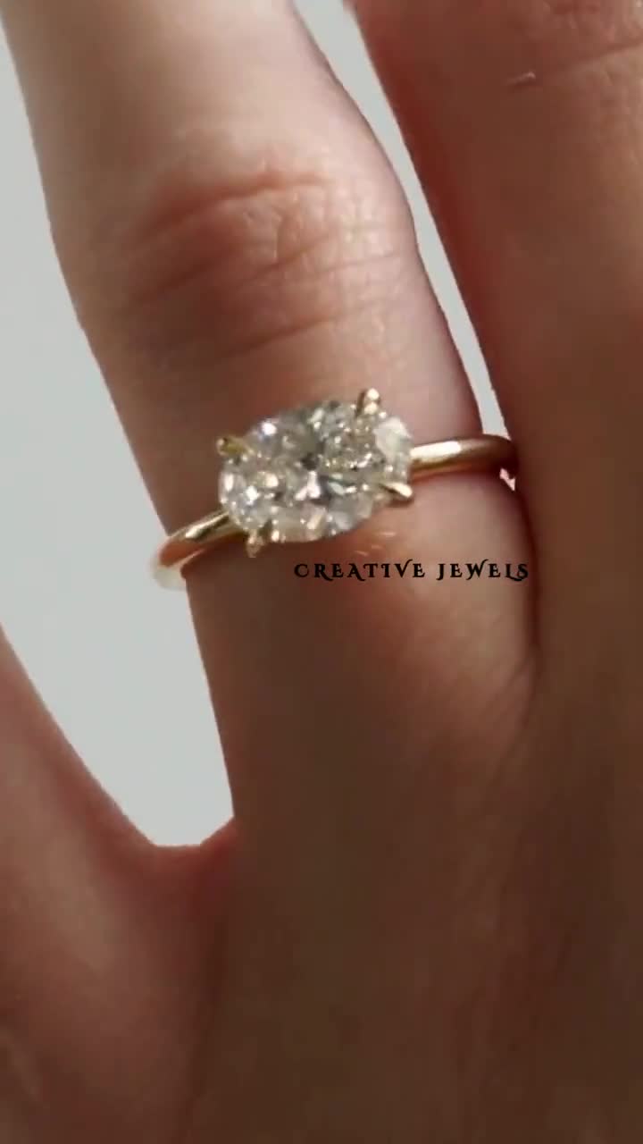 2.50カラット オーバルカット イーストウエスト モアッサナイト エンゲージリング 14Kソリッドゴールド イーストウエスト プロングセッティング  アニバーサリーリング プロミスギフトリング 女性用