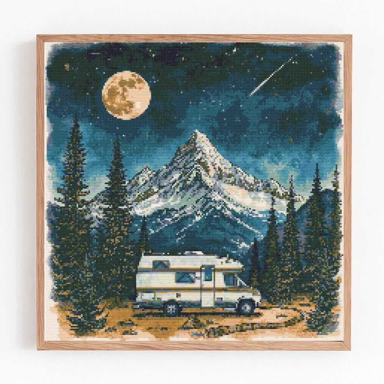 Camp Cross Stitch Pattern, Travel Adventure Embroidery, Camping