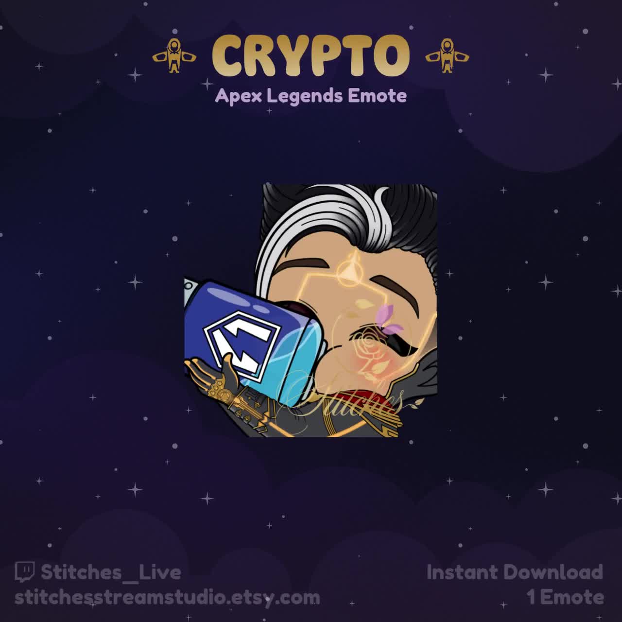 Apex Legends Crypto Cryptic Conjurer Drink Sheild Batt Twitch Emote |  Streaming Assets, Gaming, Emoji, Chibi, Discord, YouTube, Sticker