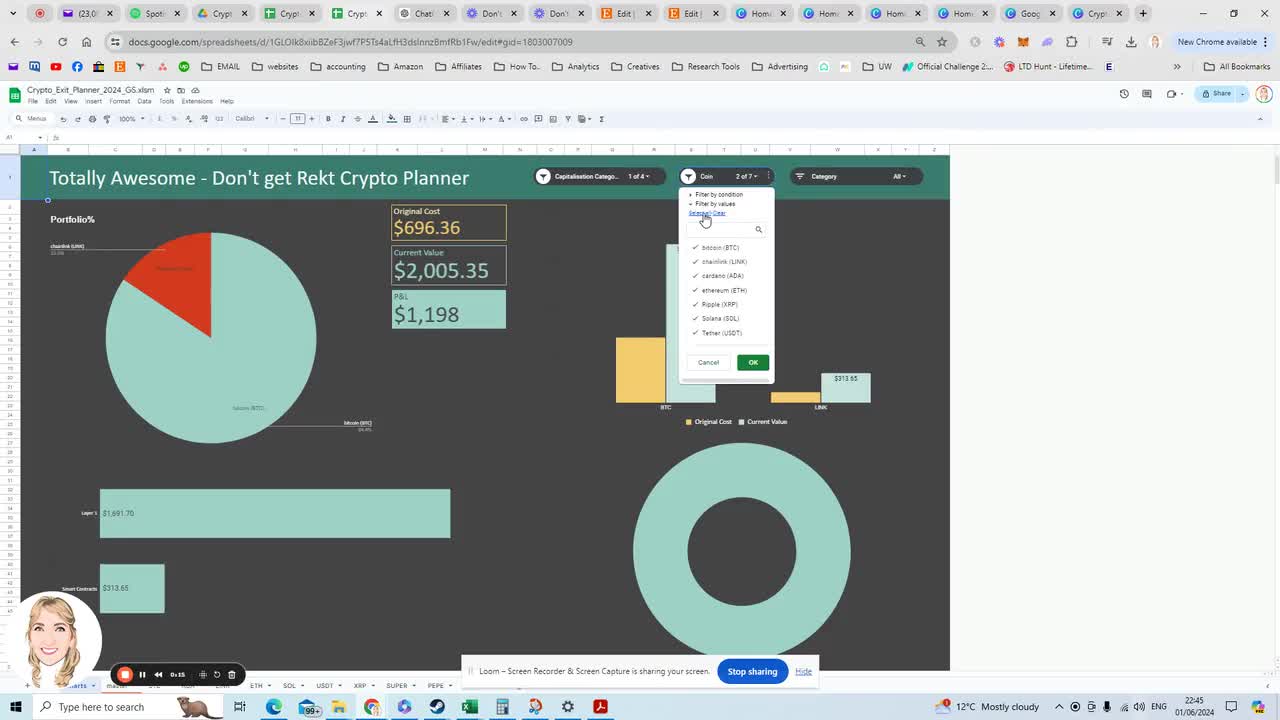 Crypto-exitplanner: ROI, verkoopschema, grafieken (Google Spreadsheets)