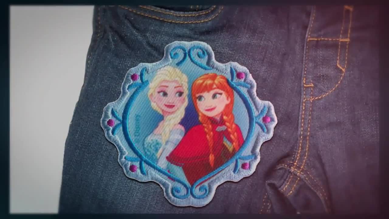 Iron on Patches Disney FROZEN elsa & ANNA 2 Blue 7,3x7cm Application  Embroided Badges 