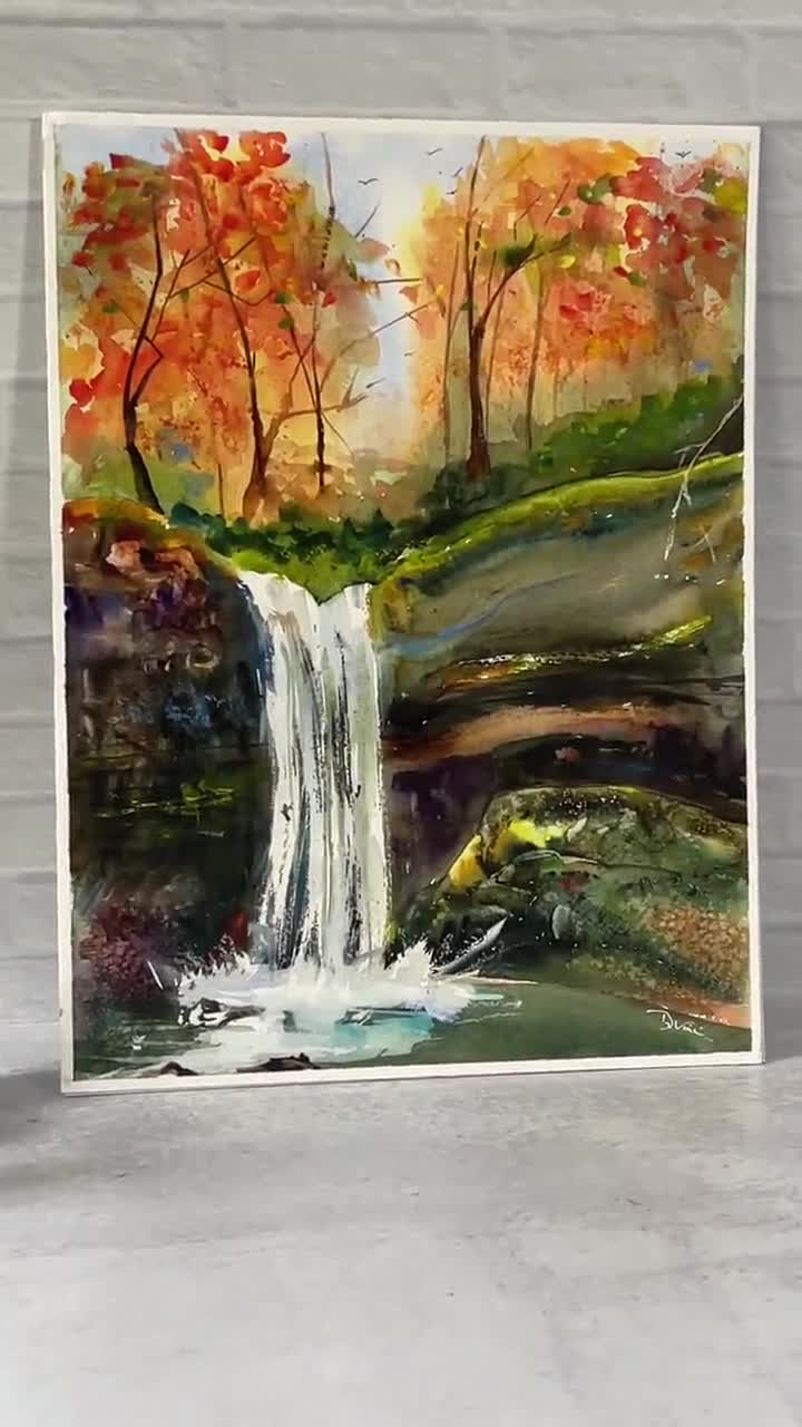 安部保画伯　作成　成長の滝 (木に描いた絵画） il_340x270.4181019343_jxp0.jpg