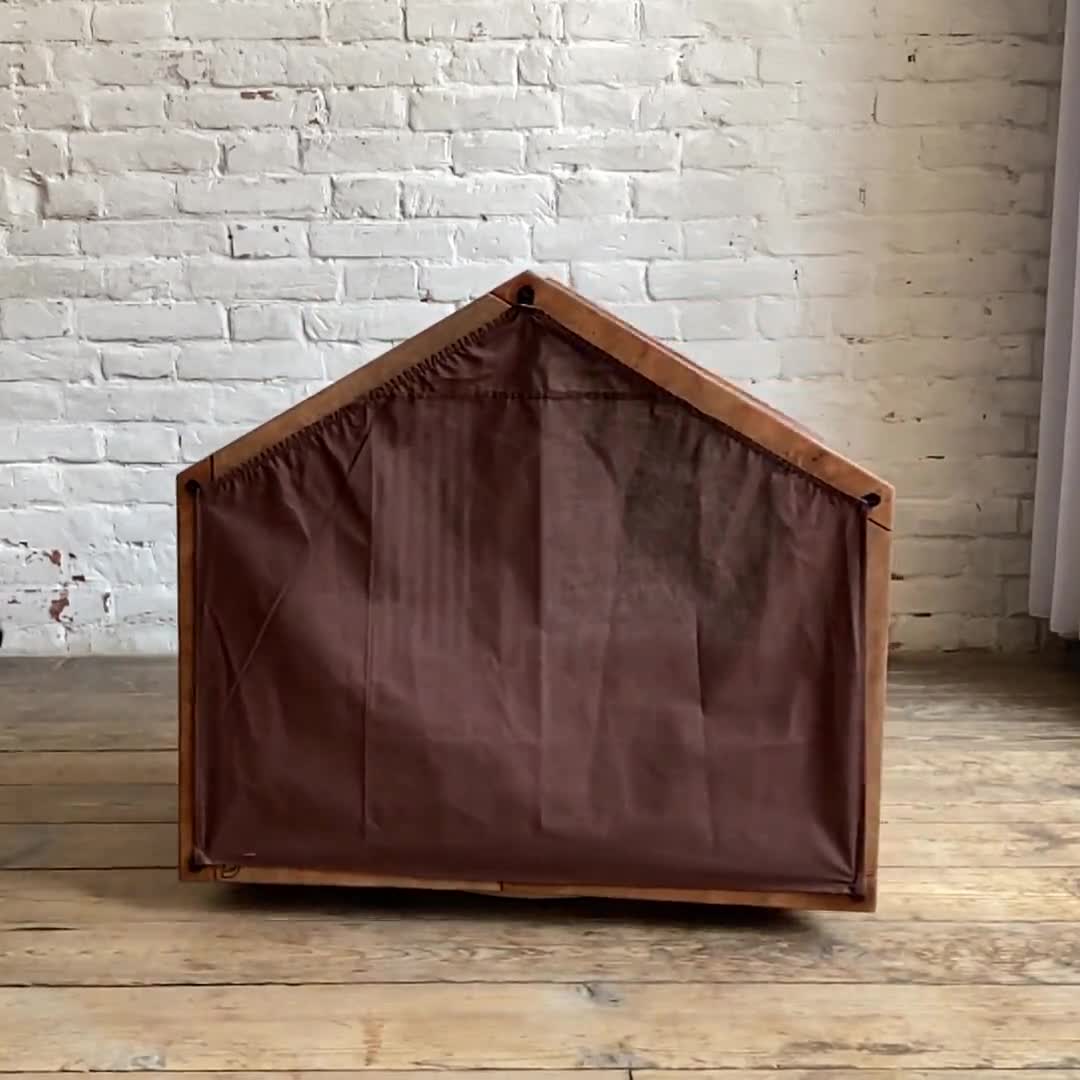 Caseta para perro mediana - Mueble de interior hecho a mano con panel  recortado de líneas altas y dosel de algodón, image size:1080x1080