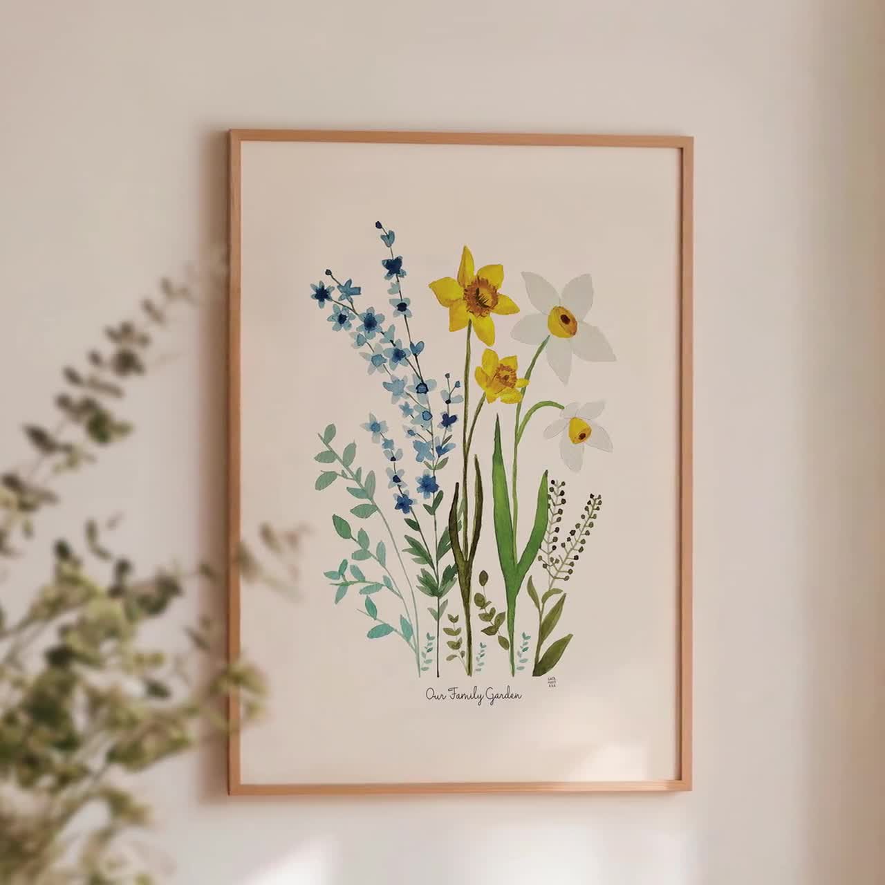Personalized Watercolor Birth Flower Print, Birth Flower Family Bouquet, Birthday Gift, Minimalist Home Decor, Custom gift Wall Art video poster