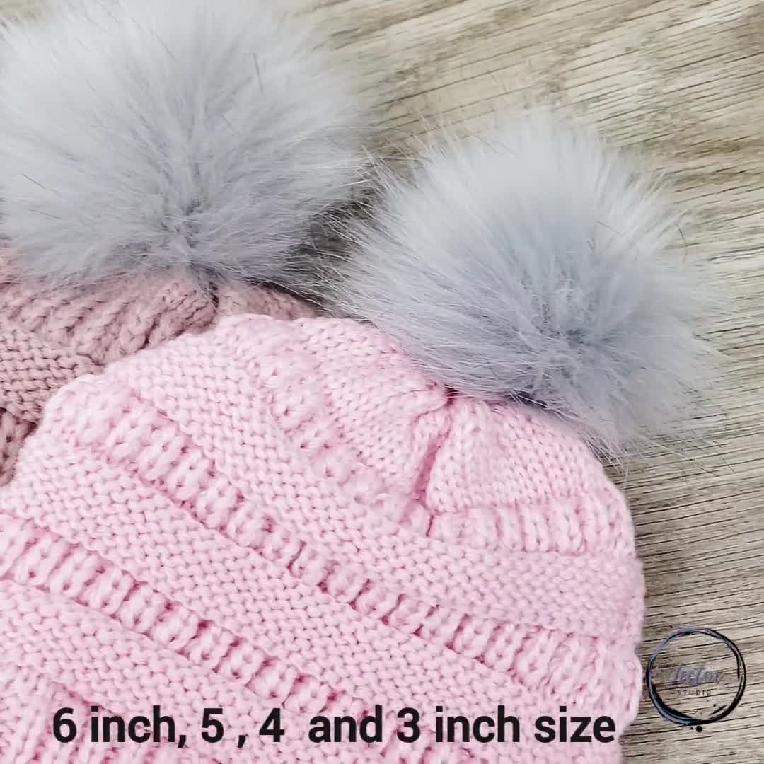 Custom Size Light Grey Faux Fur Pom Poms for Crochet Crafts Hats