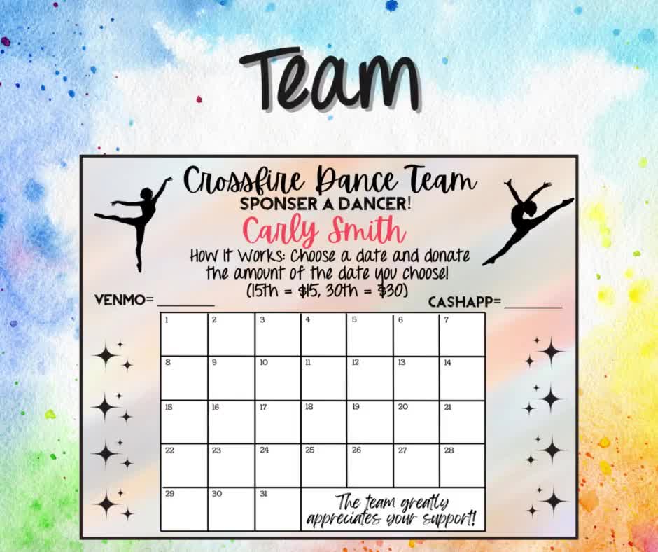 Editable Dancer Calendar Fundraiser Template Pick a Date to 