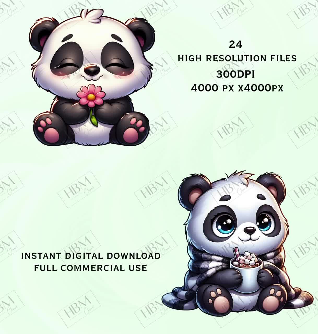 Panda Orso Faccia Che Tiene Nuvola Blu Nel Cielo Carino Cartone Animato