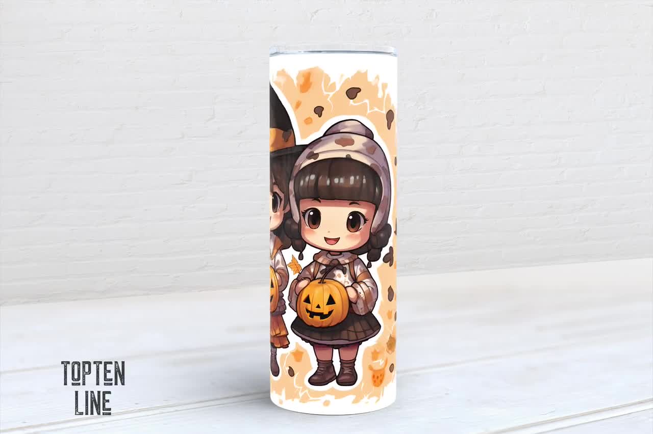 Cute Halloween Kawaii Girls Tumbler Wrap 20 Oz Skinny Tumbler