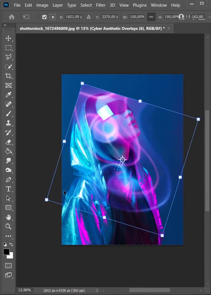 Cyber Aesthetic Overlays with Action for Photoshop - design photo in style  Cyber. Glow Effect, Light, Flare, Art, Hipster, Color Gradient