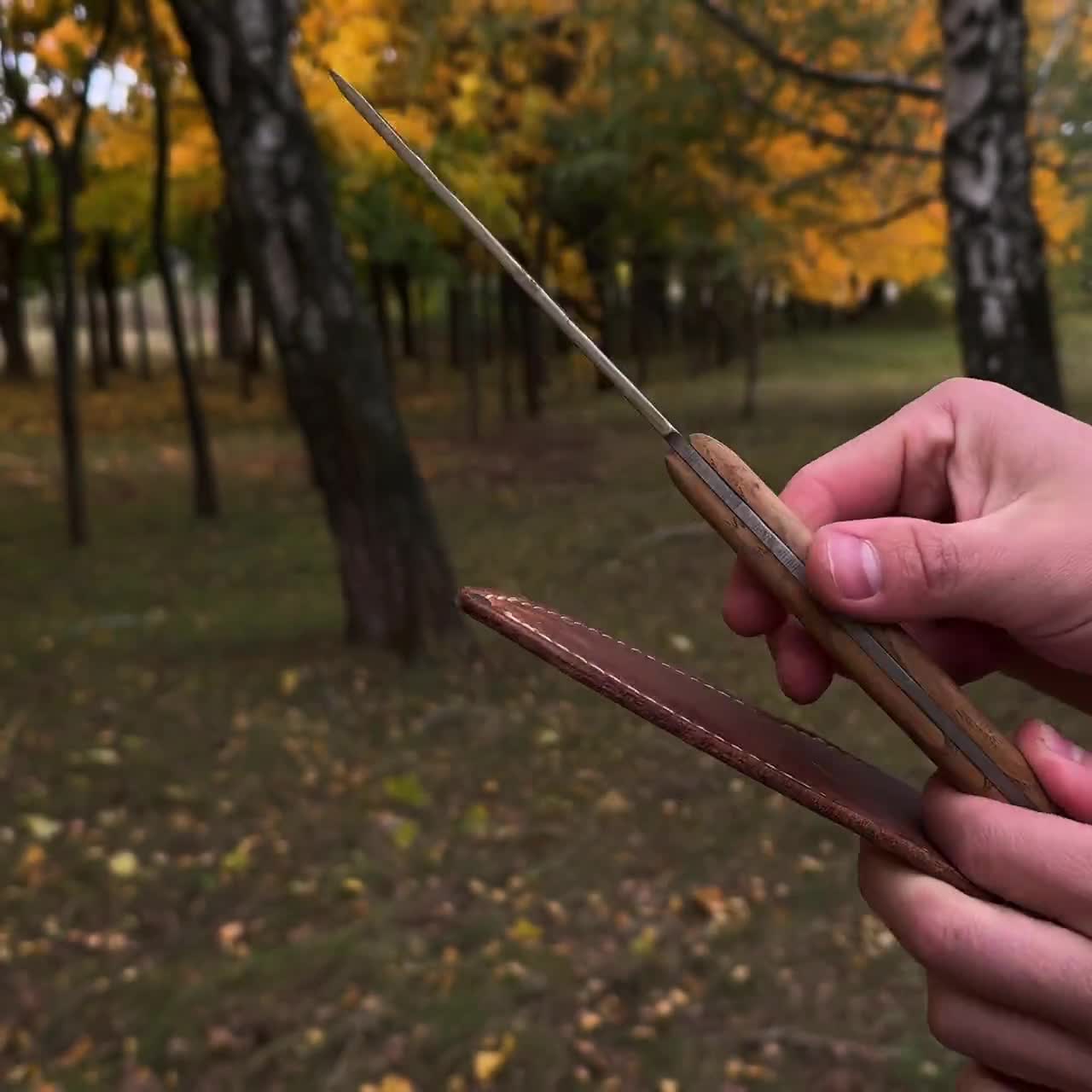 Hache Bushcraft Forgée Main, Acier Carbone, Fourreau Cuir, Neuve, UK