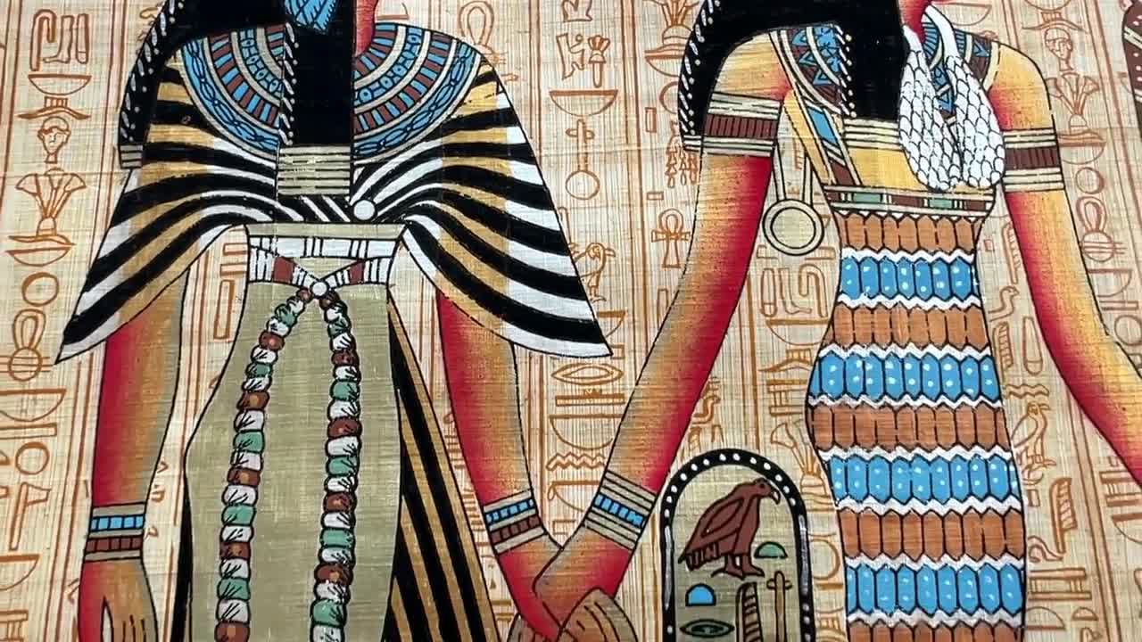 ネフェルタリ王妃とイシスのパピルス画、古代エジプト美術、エジプト製