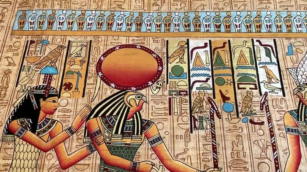 ホルスとネフェルタリのパピルス画、古代エジプトの墓の芸術（24x17
