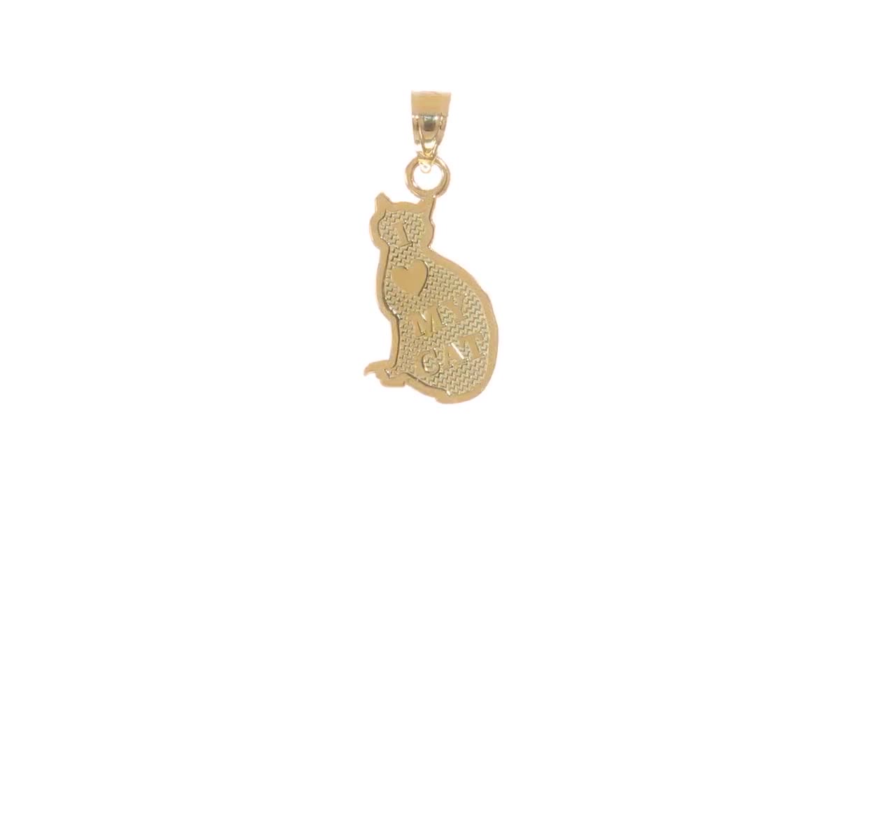 14k I Heart My Cat on Reverse Cat Pendant New Charm Yellow Gold