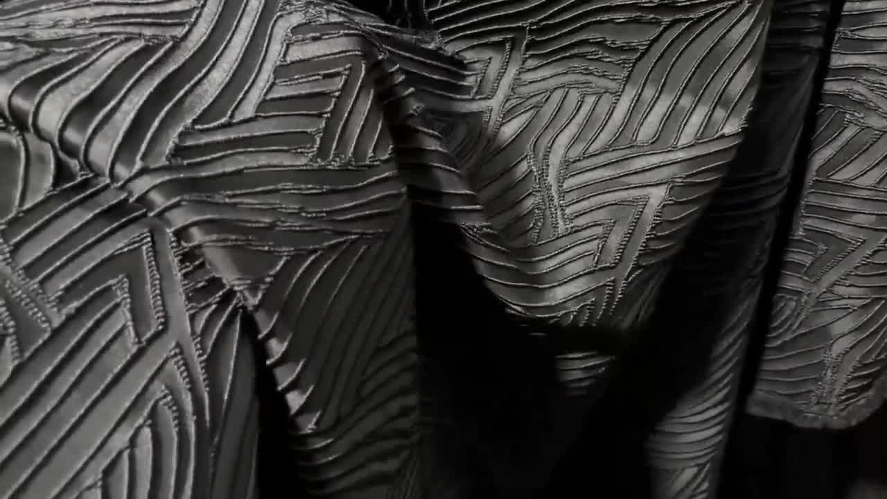 Black Jacquard Fabric, 3D Creases Fold Fabric, Pleated Texture