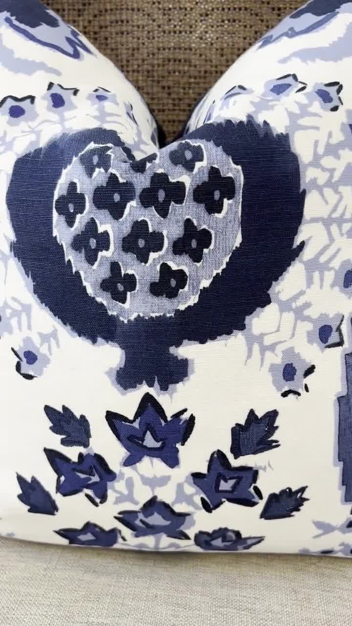 Thibaut Mendoza Suzani Pillow Cover - Blue, White. High End Pillow Covers, Designer Medallion Navy Pillow Cushions, Euro Sham Case 26"X26" video poster