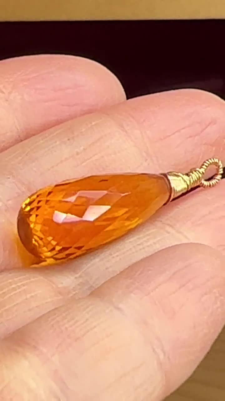 Big Yellow Citrine Pendant, 14k gold fill Citrine quartz Necklace, wire  wrapped, November stone