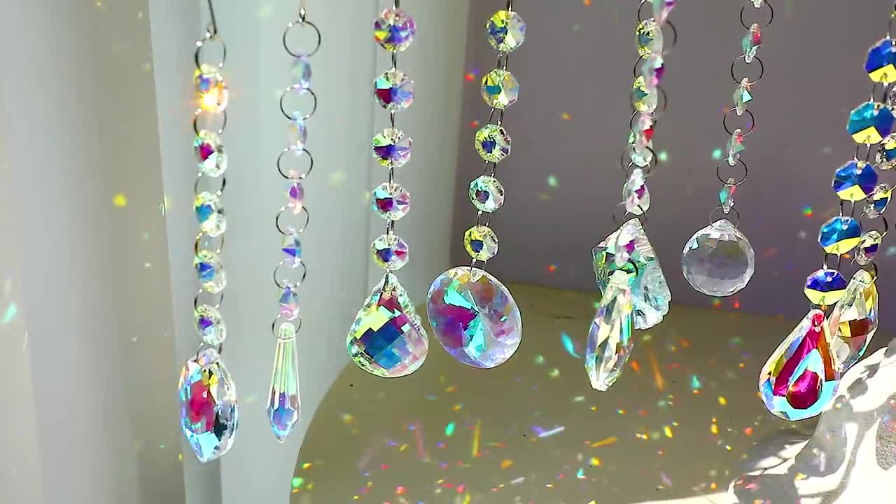 9pcs Crystal Suncatcher with Beads Chain Rainbow Maker Crystal Pendants  Window Hanging Sun Catcher Ornament for Windows Curtain Garden Home  Decoration 