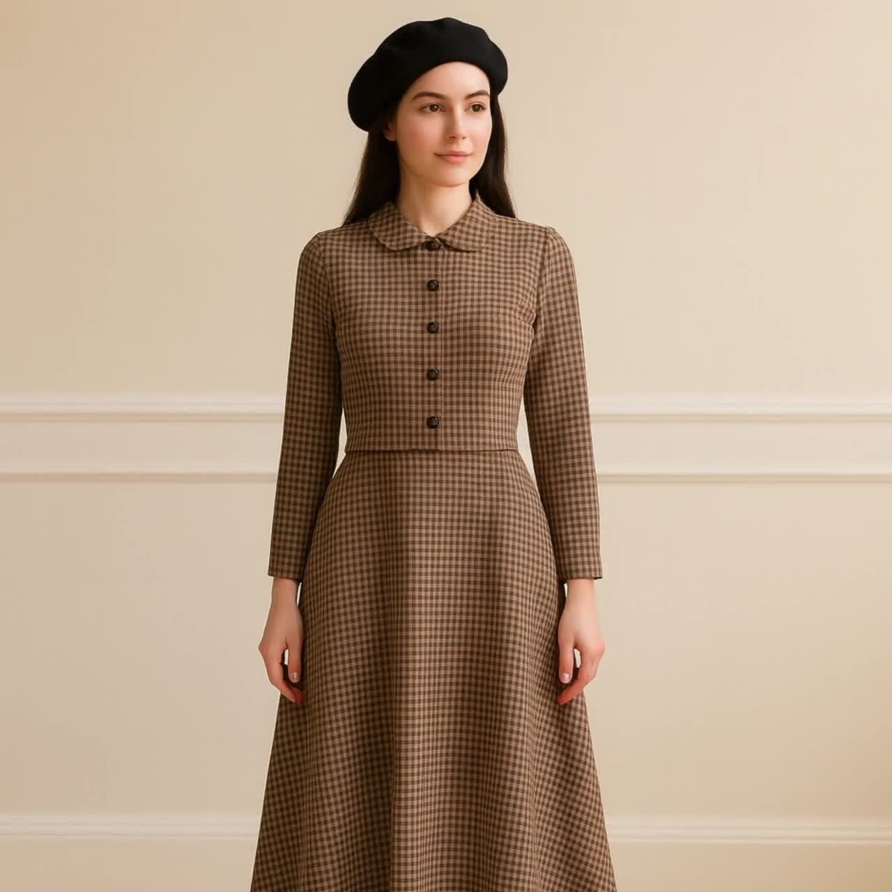 brown collar dress Jluxlabel Women's High Line Collar Maxi Dress