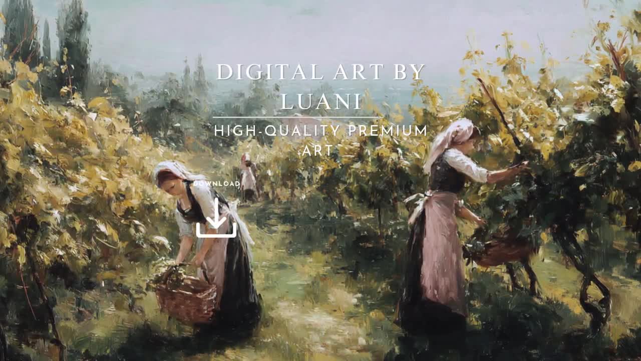 ヴィンテージのブドウ収穫画：フランスの田舎の農家の壁アート