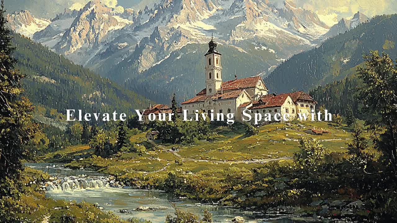 山村の絵画：ヨーロッパの風景画アートプリント（デジタルダウンロード