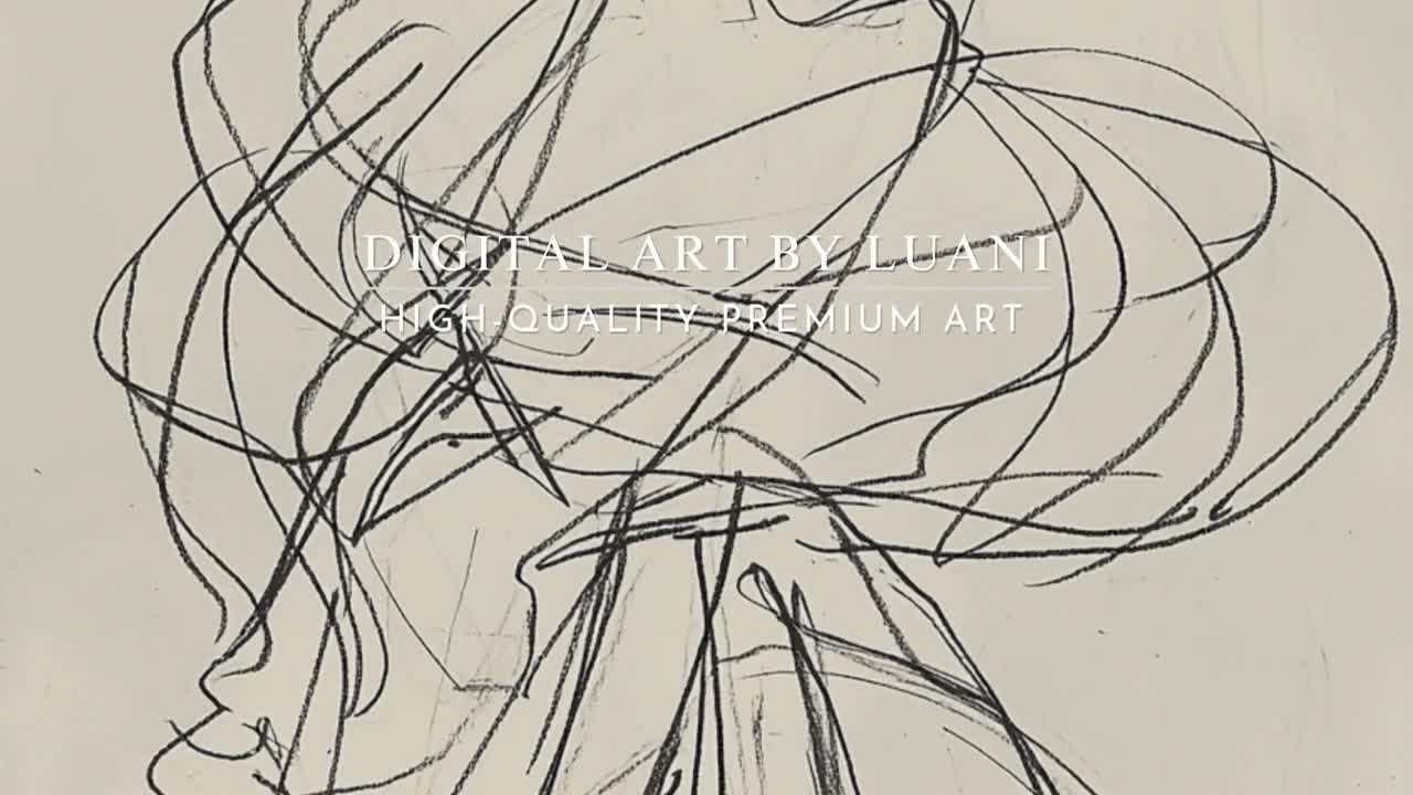 ロダン風の女性像スケッチ：ミニマリスト線画（デジタルダウンロード