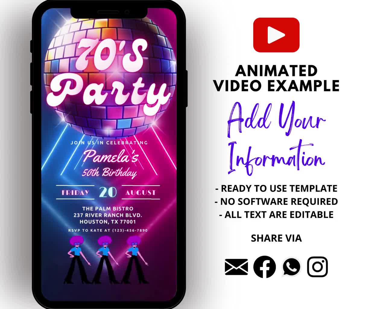 Disco Birthday Video | Electronic Birthday | Disco Ball Invite | Disco  Party Evite