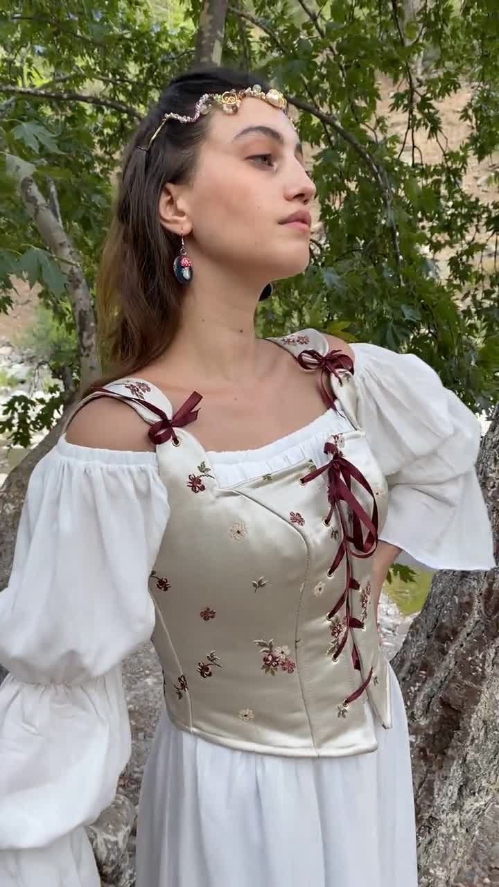 Renaissance Corset Peasant Bodice, Halloween Corset, Floral Corset Stays,  Ren Faire Costume, Medieval Corset, Embroidered Floral Corset 