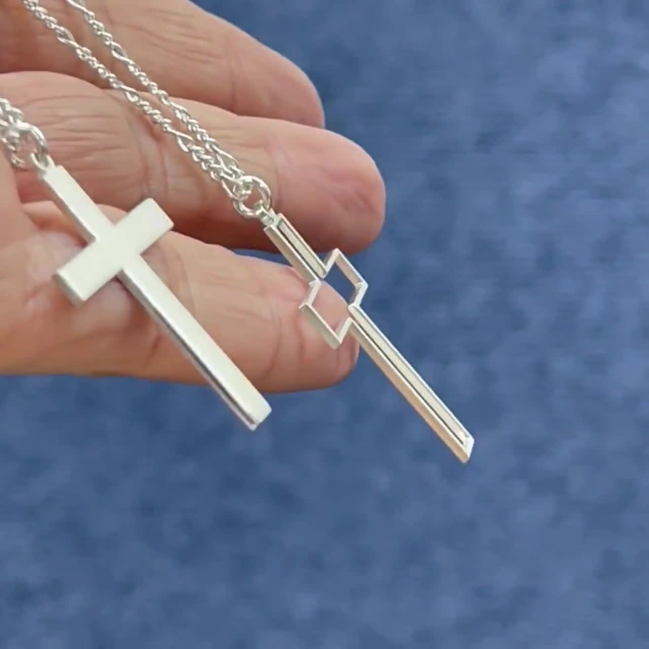 SOULMEET Collana con croce in argento Sterling abbinamento coppie sempre con te la sua croce gioielli fede, Zirconia cubica