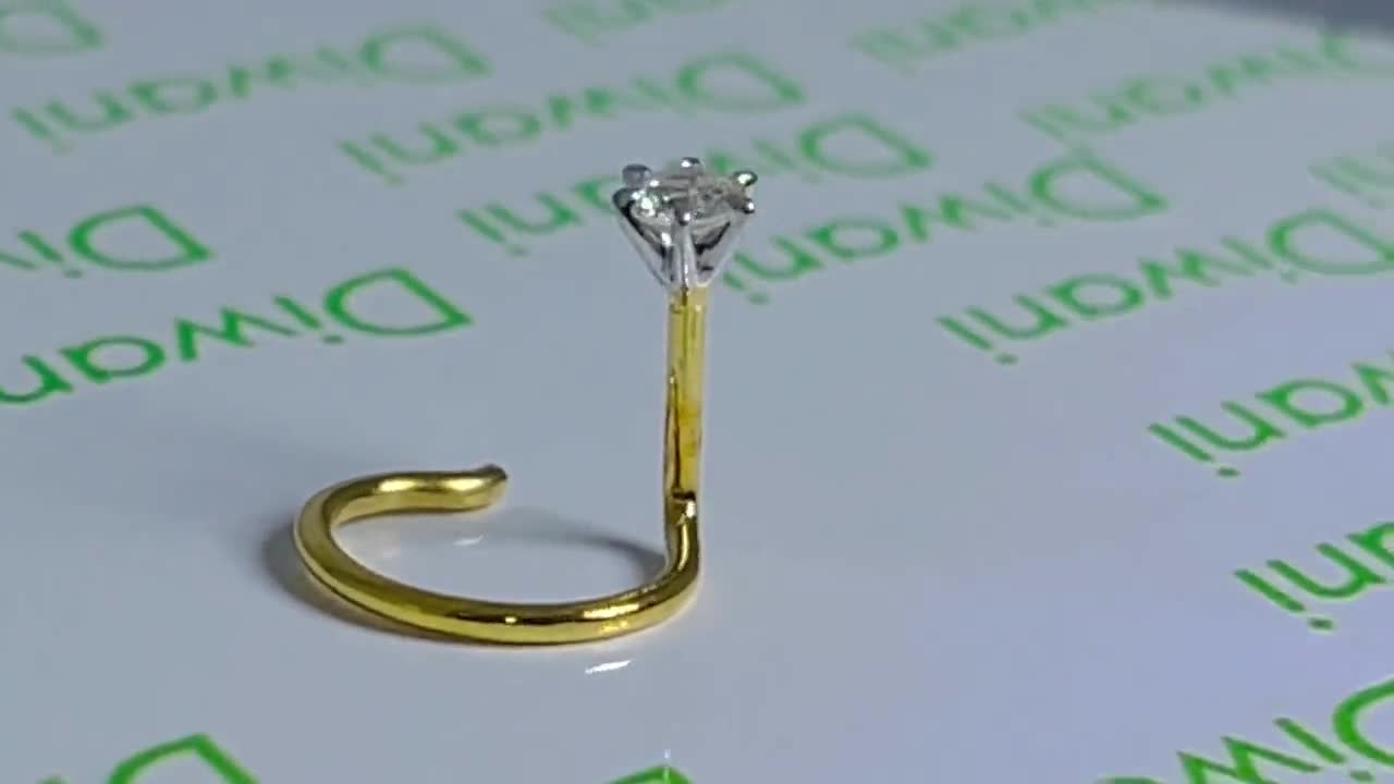 2.8mm 0.10 Ct Natural VVS Solitaire Diamond Wedding Nose Piercing Stud Ring  Pin 14k Solid Gold Handcrafted 20 Gauge, 5.0mm Post length