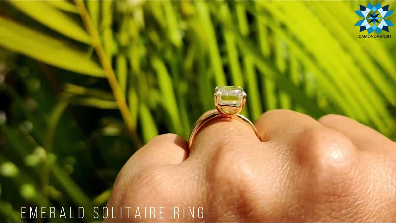 6.33 CT Emerald Cut Light Yellow Moissanite Engagement Ring, Solitaire  Ring, Claw Prongs, Yellow/White/Rose Gold Ring, Basket Setting Ring