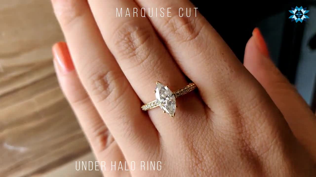 1.25 CT Marquise Engagement Ring | Marquise Colorless Moissanite Ring |  Wedding Ring | Solid Yellow Gold Ring | Anniversary Ring | 6 Prongs