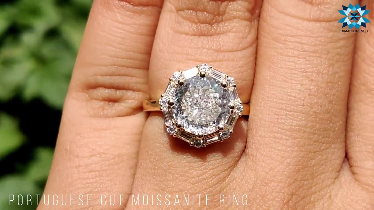 3.78 TCW Radiant Blossom Pear Cut halo pave Moissanite Engagement Ring with  Round cut Side Stones