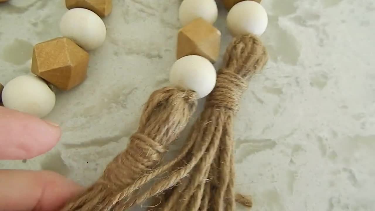 READY TO SHIP Wood Bead Garland With Jute Tassels, Boho Home Decor