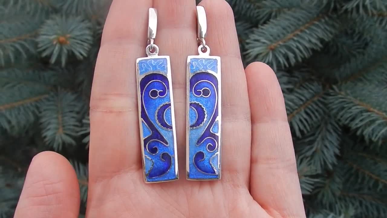 Cloisonne earrings, georgian enamel, sterling silver cloisonne enamel earrings, artisan jewelry, handmade cloisonne good gift for woman