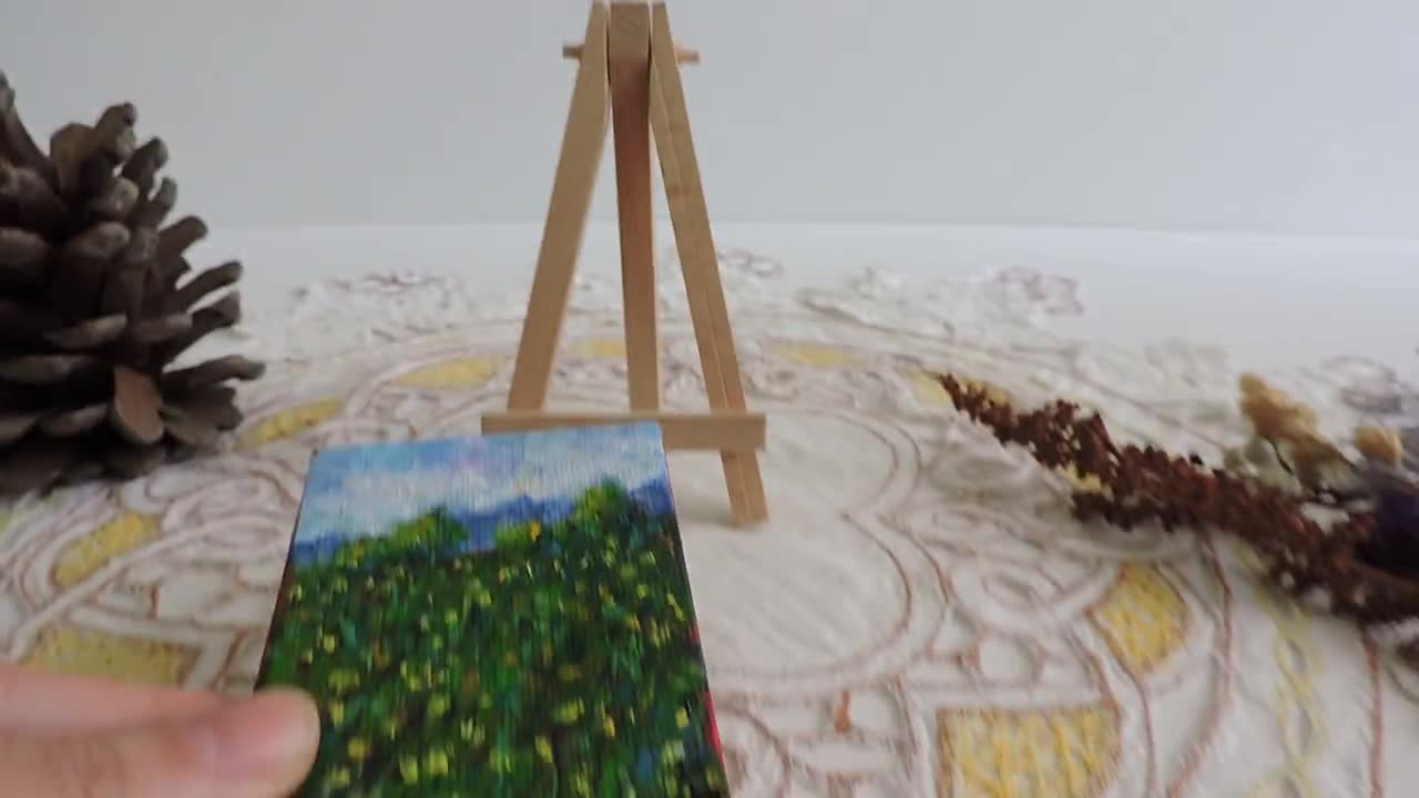 Small Canvas Art on Easel .mini Canvas Oil Landscape Painting 