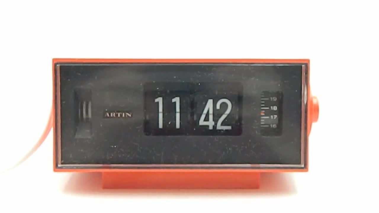 Orange Vintage Space Age Flip-number Alarm Clock by Artin, Model