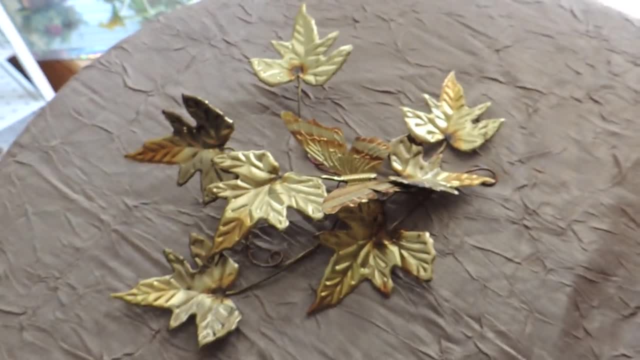 Vintage Metal Leaves With Butterfly. Small Gold Branch of