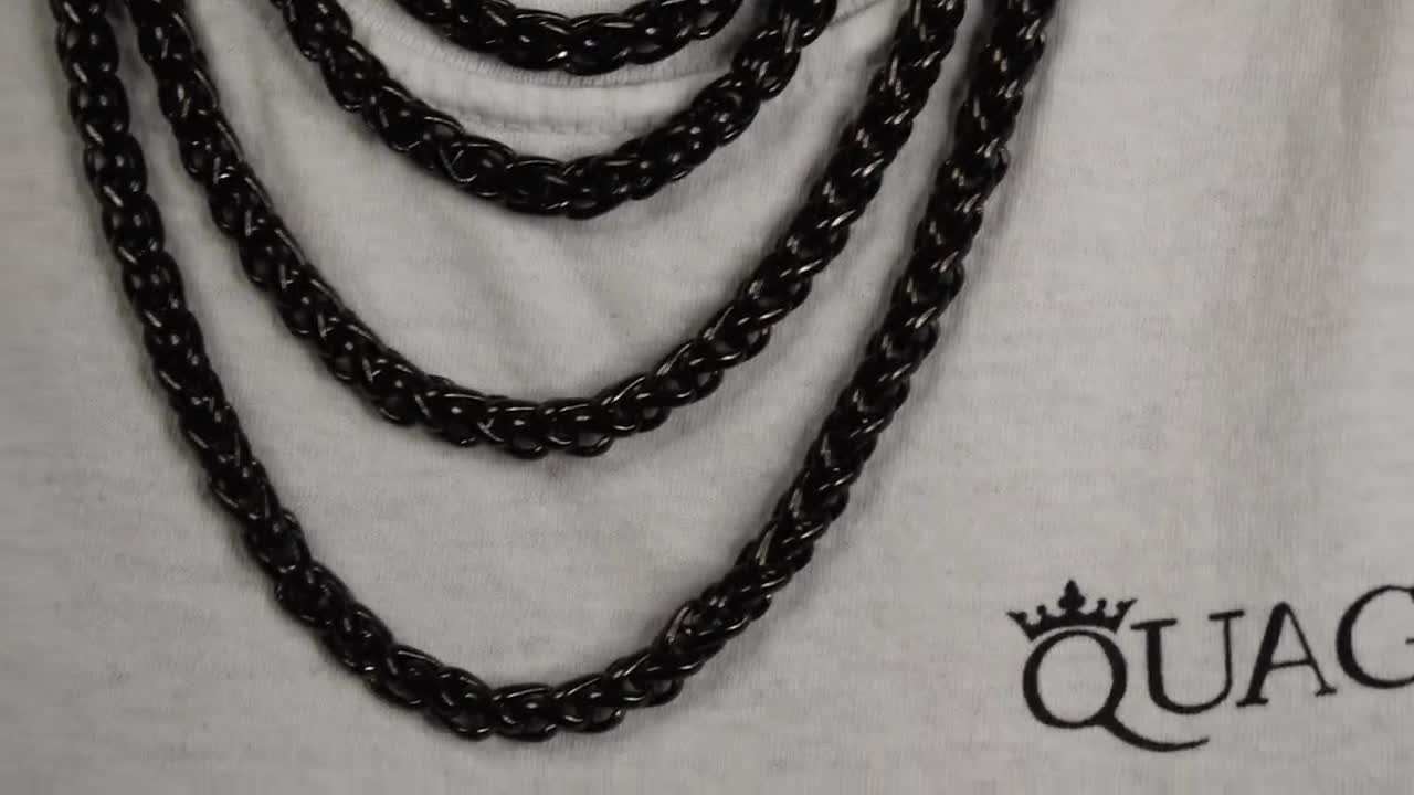 Mens Black Necklace, 5MM Black Cuban Curb Link Chain Necklace Mens