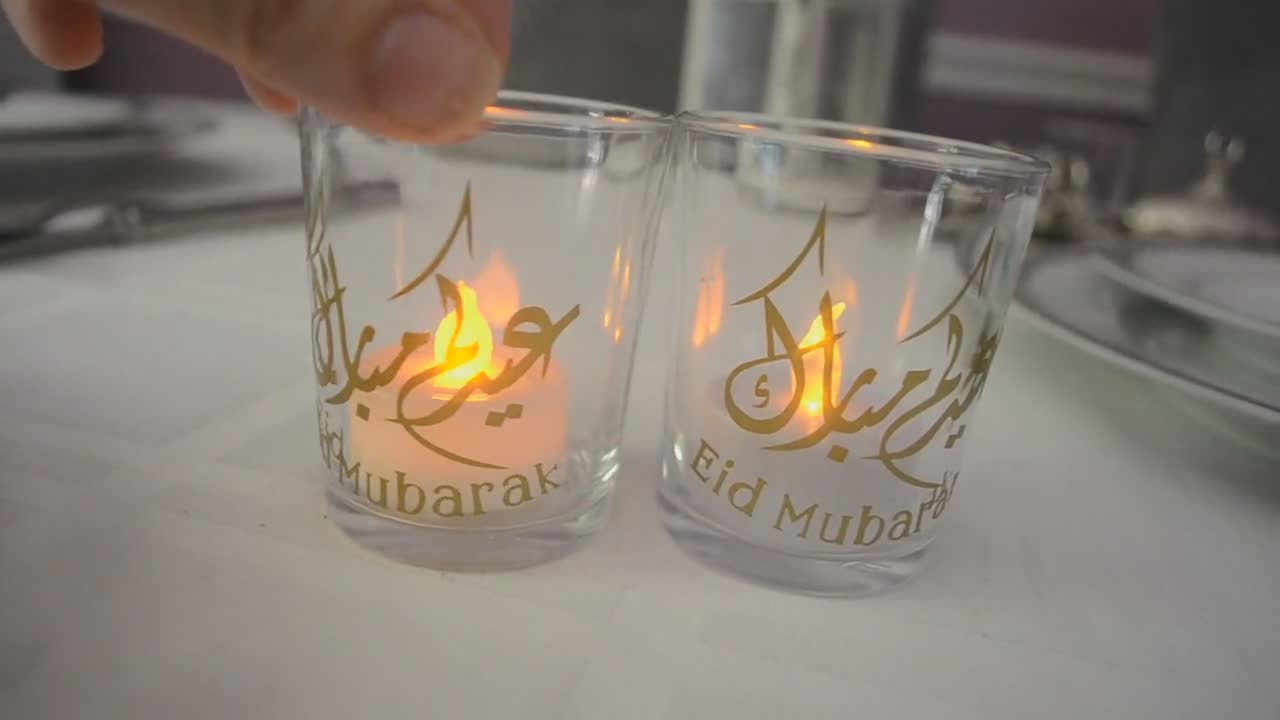 Glaskristall Eid Mubarak Kerzenhalter Kerzenständer Herzstück