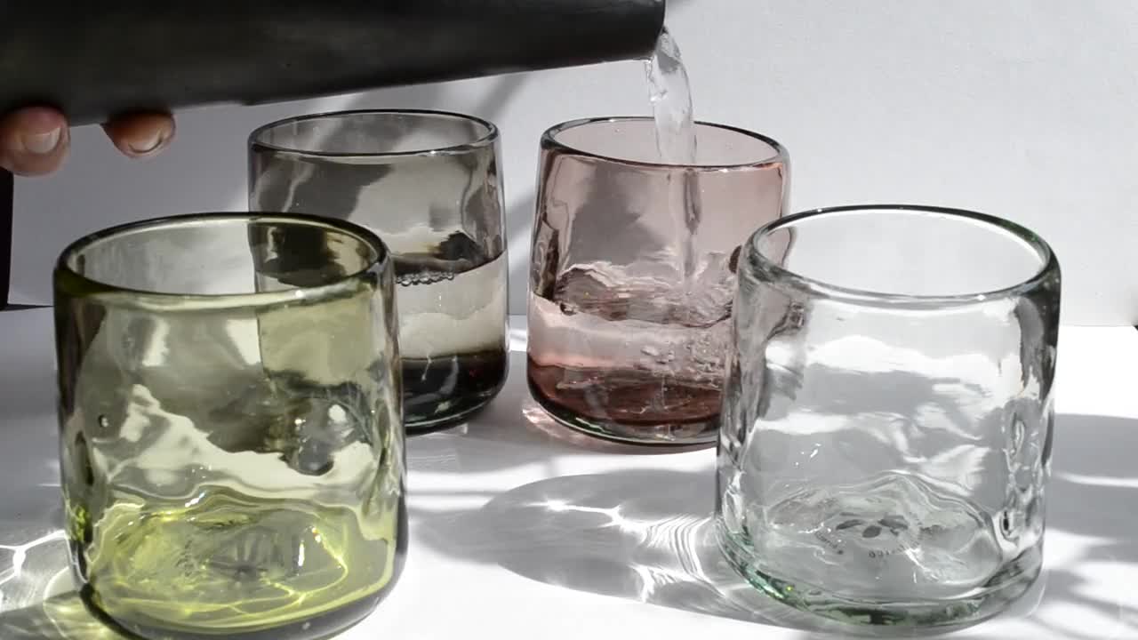 6 Black Smoked Tumblers Handmade Recycled Glass Barware 