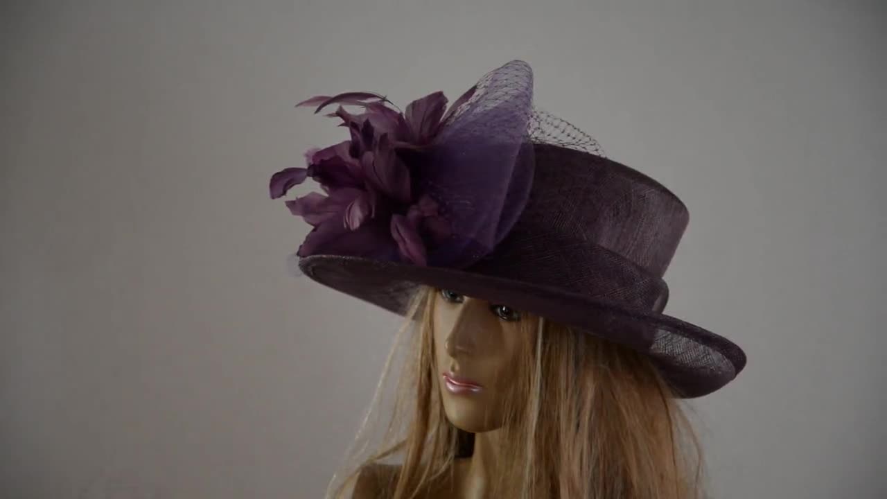 Purple Sinamay Hat Fashion Fancy elegant Beautiful 