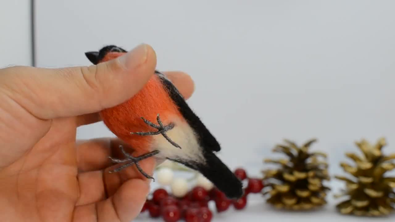 Bird decor, felted Bullfinch ornament, bird figurine, bird sale fan gift, faux taxidermy bird, needle felted bird, felt animal, bird lover gift