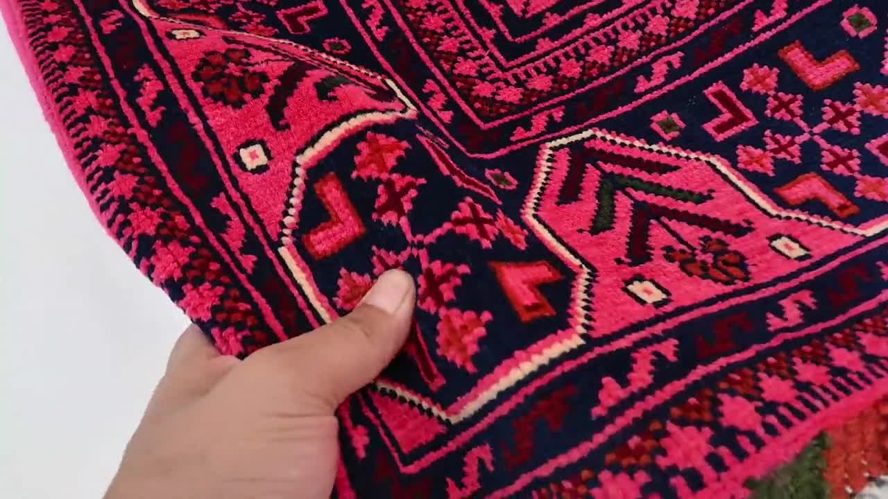 4x6'3フィートのピンクのアフガンラグ - トルクメン部族デザインブハラ
